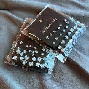 2 Set Elegant Square and Heart Crystal Earrings Set